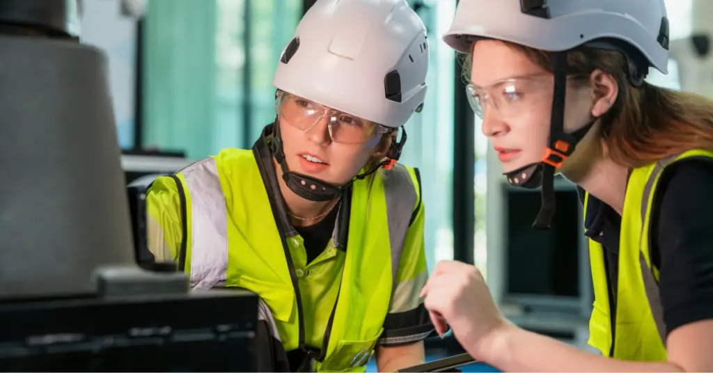 Automationsingenjörer arbetar i varselställ.