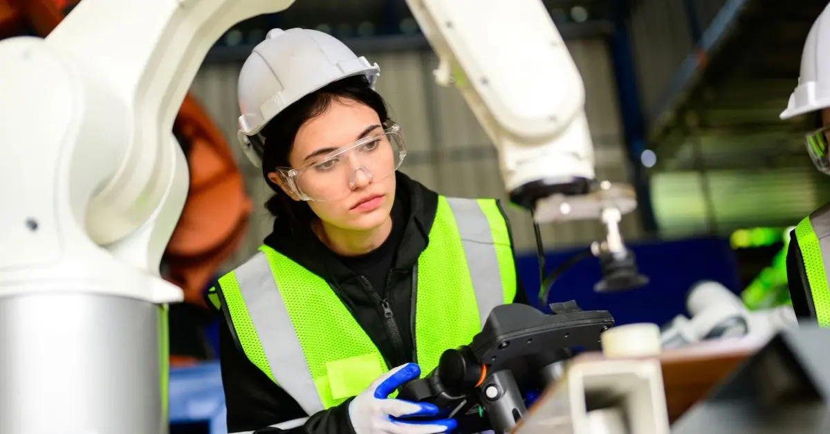 Automationsingenjör arbetar med robotarm.