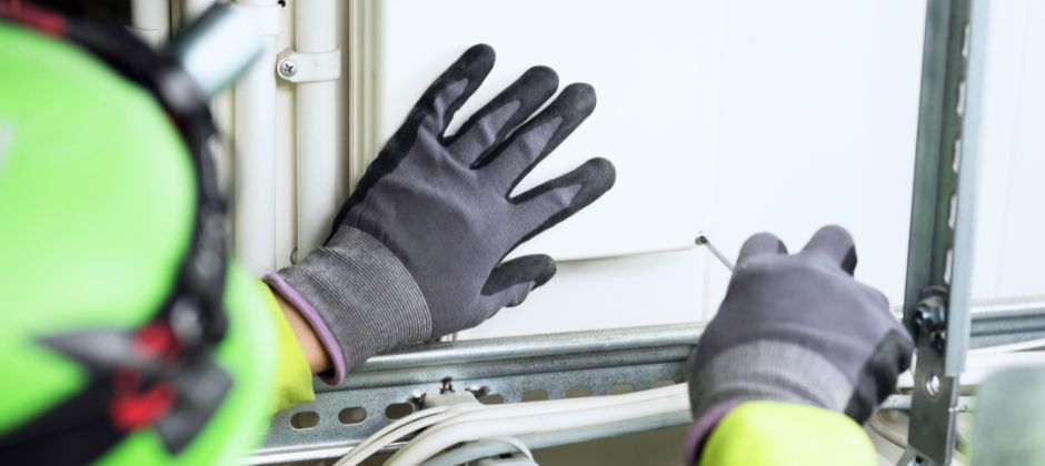 Distributionselektriker arbetar i ett elskåp.